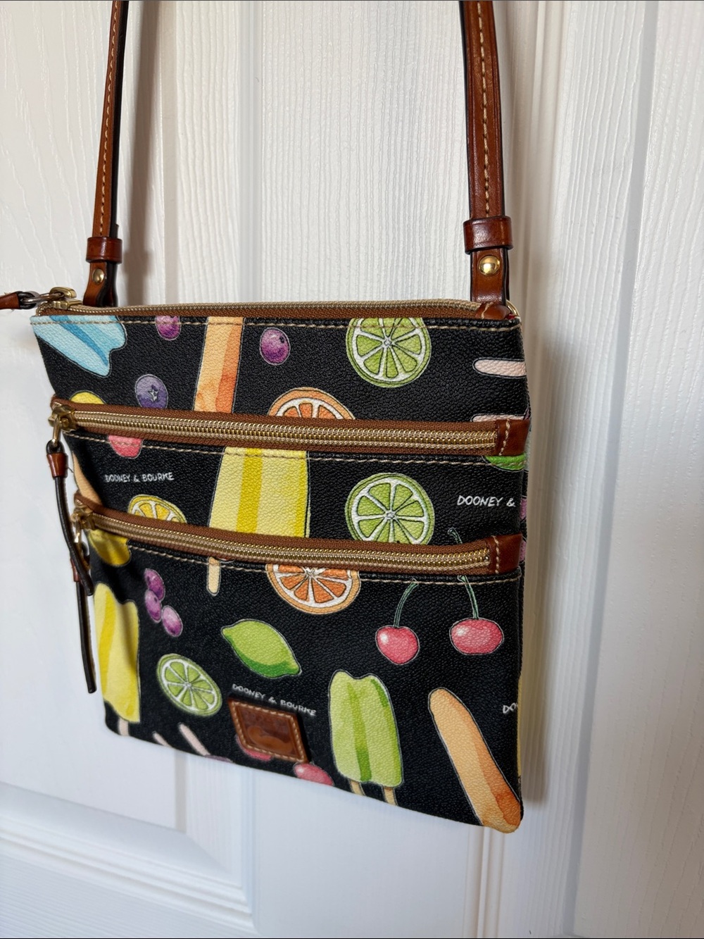 Dooney & Bourke Crossbody Women Bag in Black with Fruit Print